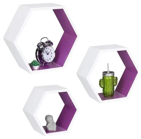 

Onlineshoppee Hexagon Floating Wall Shelf Set of 3 ( White-Purple )