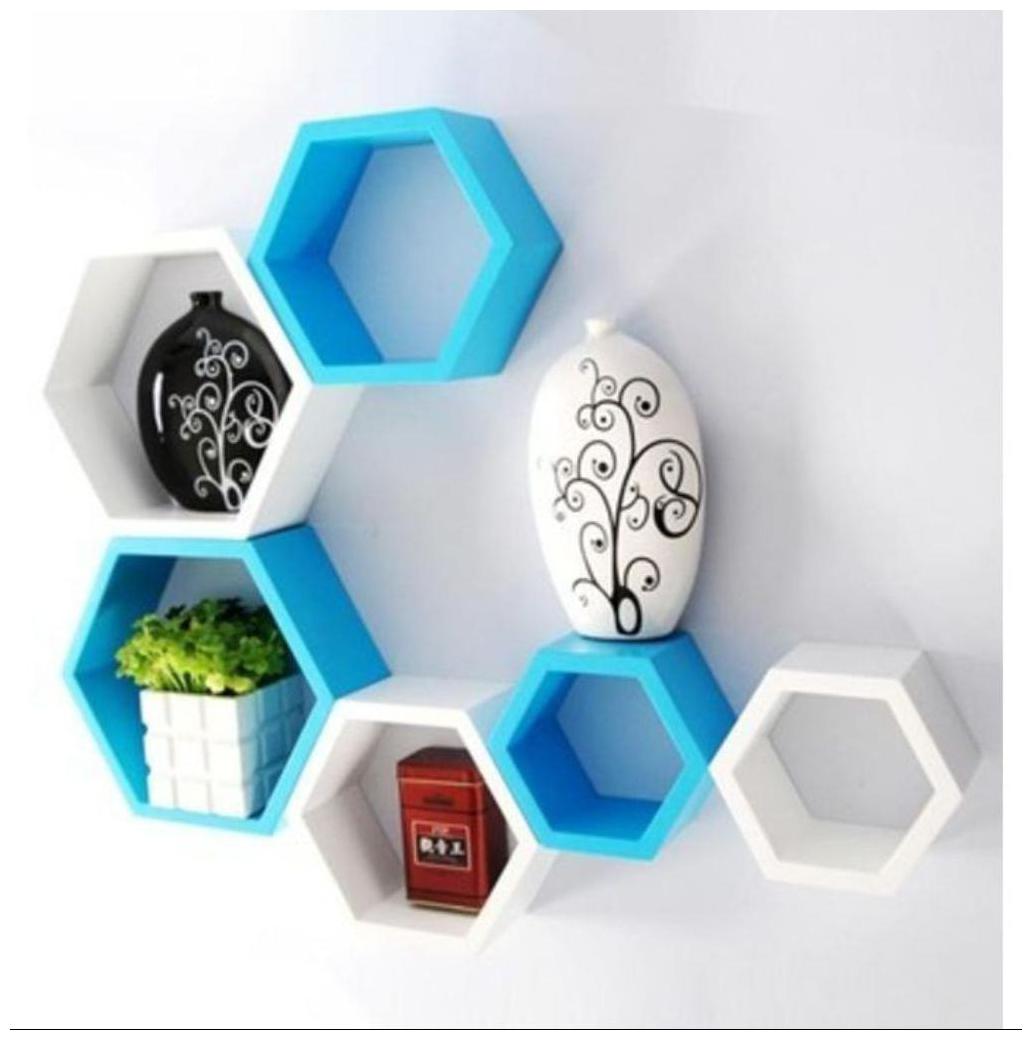 

Onlineshoppee Fancy 6 pcs Hexagonal Wooden Wall Shelf Big Size ( 26 67 cm (10 5 Inch)x10 16 cm (4 Inch)x26 67 cm (10 5 Inch) Color-White Skyblue