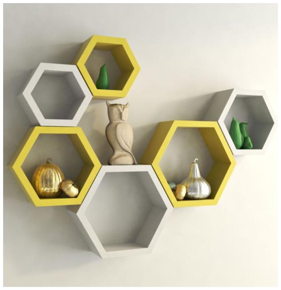 

Onlineshoppee Set Of 6 Hexagon shape Designer Storage Shelves - Yellow And White Size-lxbxh-10 5x x 4 X10 5 inch