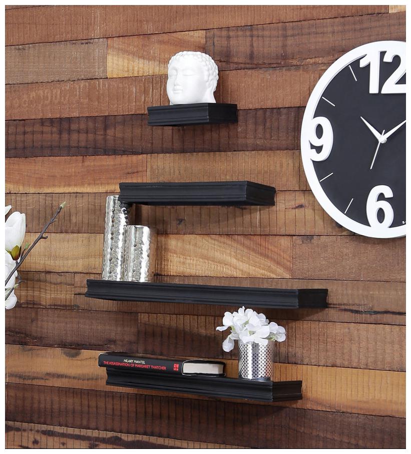 

Onlineshoppee Beautiful Wooden Black Rectangular Wooden Wall Shelf