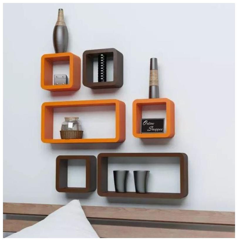 

Onlineshoppee MDF Cube Shape Floating Wall Shelves Set of 6
