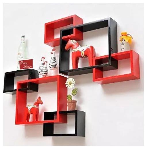 

Onlineshoppee Intersecting MDF Set of 6 Wall Shelves - Black And Red