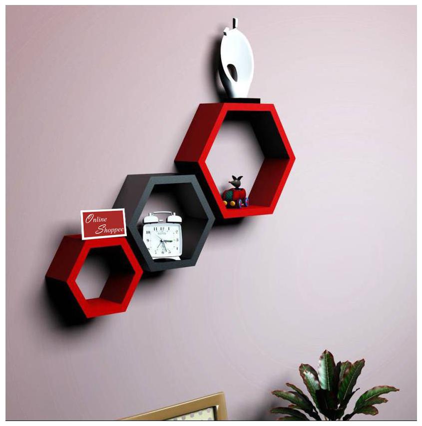 

Onlineshoppee Set Of 3 Hexagon shape Designer Storage Shelves