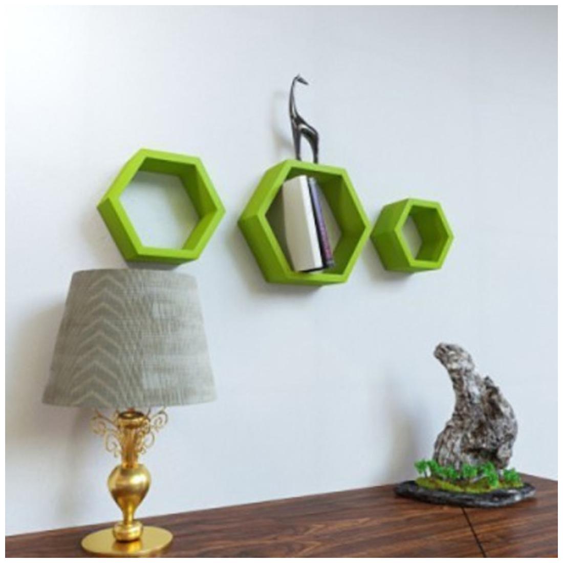 

Onlineshoppee Set Of 3 Hexagon shape Designer Storage Shelves -Green