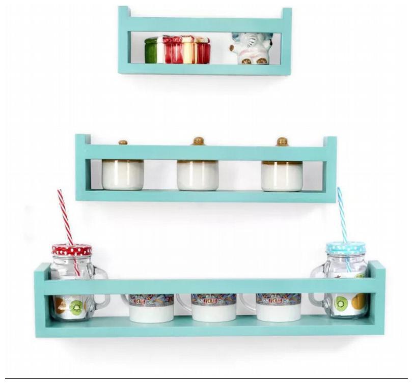 

Onlineshoppee Wooden Wall Decor Multipurpose Wall Shelf with 3 Shelves Colour - Blue)