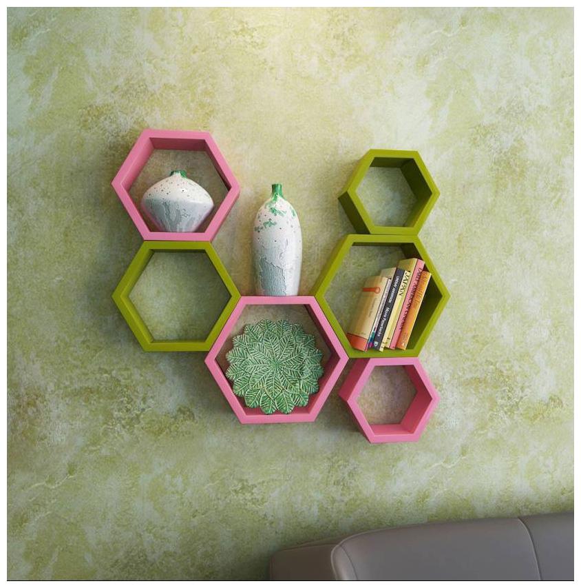 

Onlineshoppee Set Of 6 Hexagon shape Designer Storage Shelves