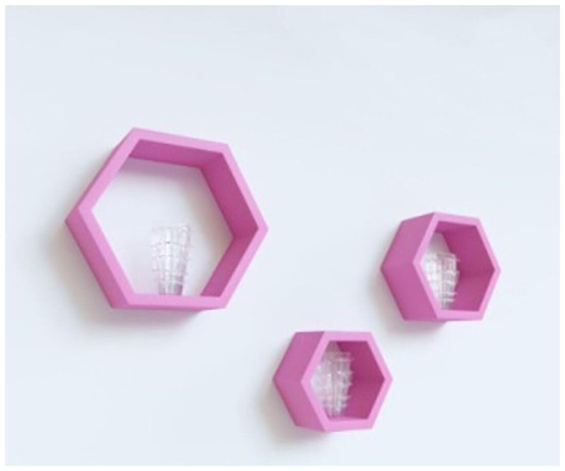 

Onlineshoppee Set Of 3 Hexagon shape Designer Storage Shelves - Pink