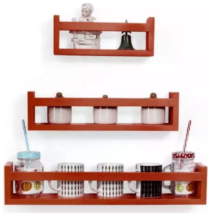 

Onlineshoppee MDF Wall Decor Multipurpose Wall Shelf with 3 Shelves Colour - Brown)