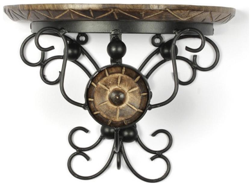 

Onlineshoppee Wood And Wrought Iron Hand Carved Big Wall Bracket
