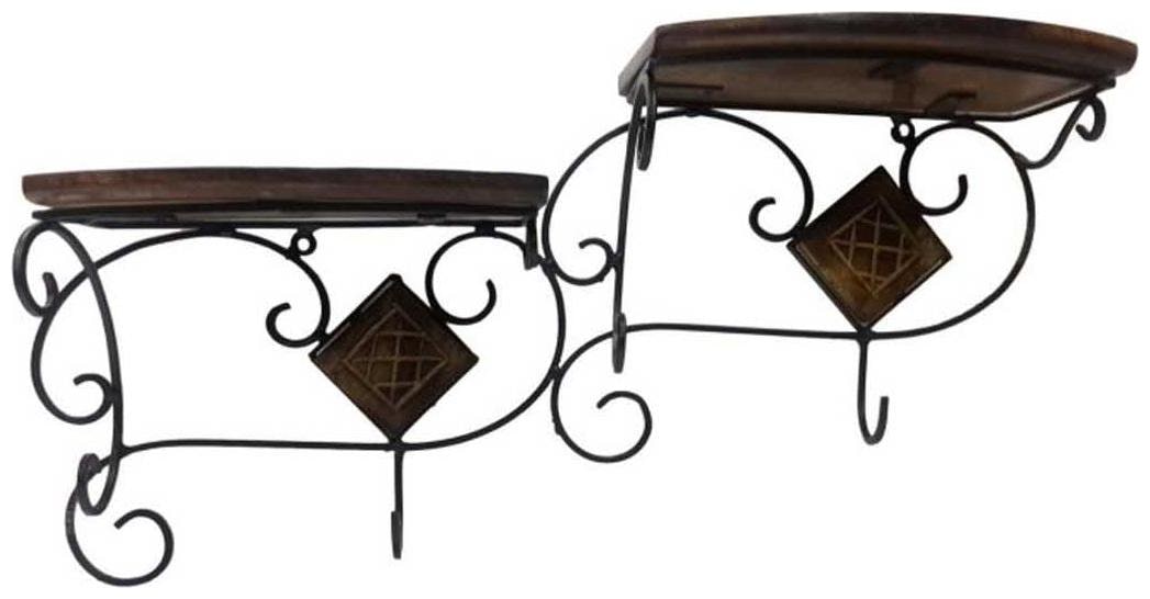

Onlineshoppee Wall Shelve With Wood And Iron In 2 Step Shape