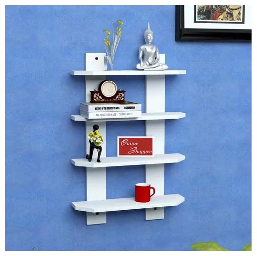 

Onlineshoppee Floating MDF 4 Shelf Ladder Shape Wall Shelves - White