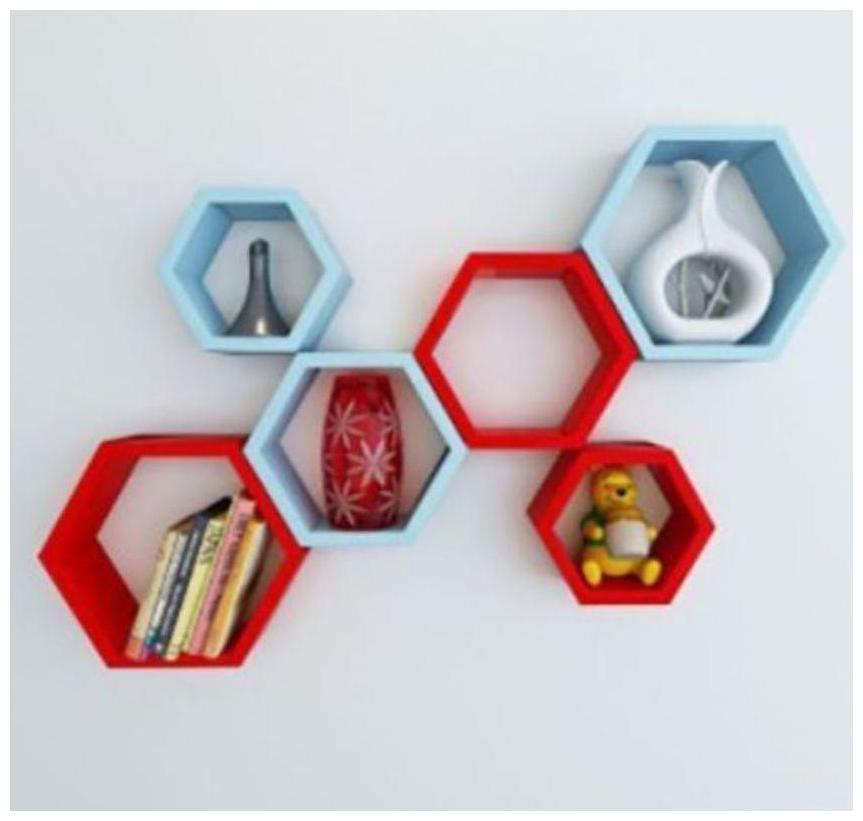 

Onlineshoppee Set Of 6 Hexagon shape Designer Storage Shelves - Blue And Red