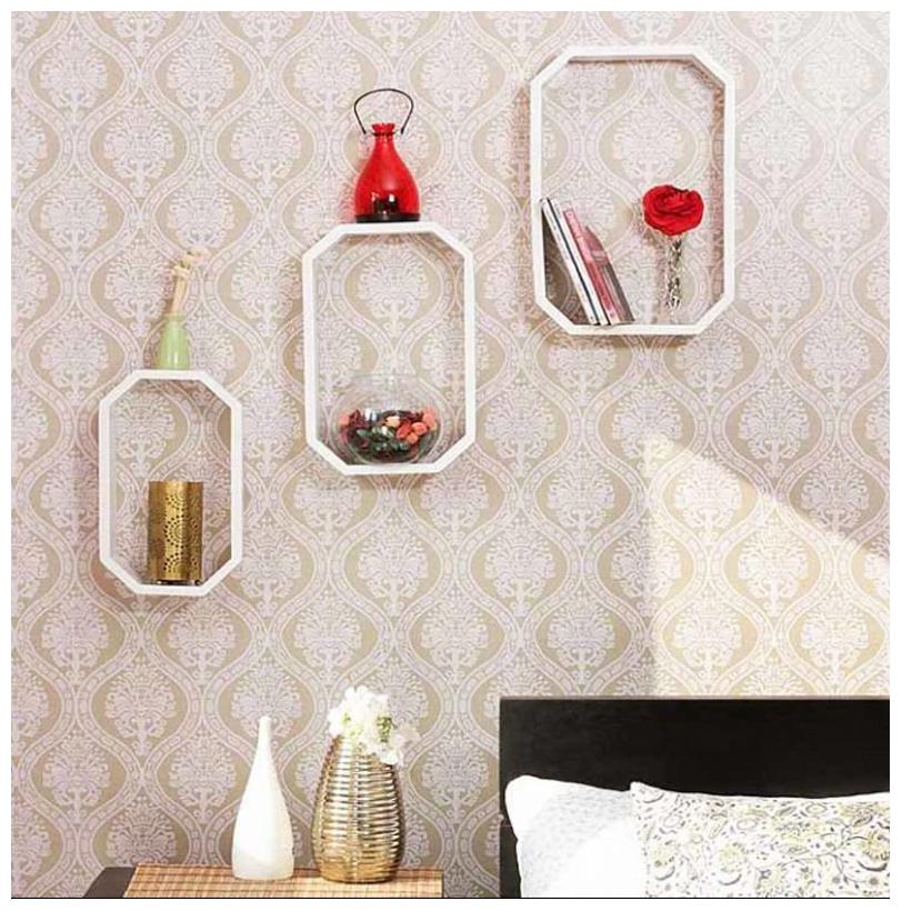 

Onlineshoppee Wooden Handicraft Fancy 3 pcs Octagon Shaped Wall Shelf
