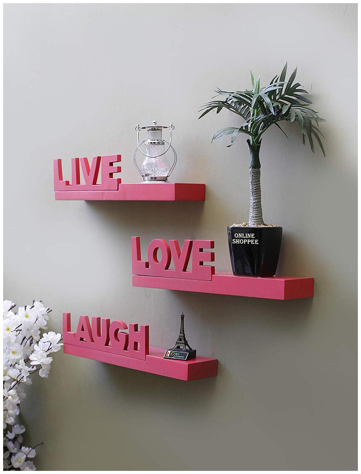 

Onlineshoppee Beautiful Wooden Black Wall Shelves Live Love Laugh