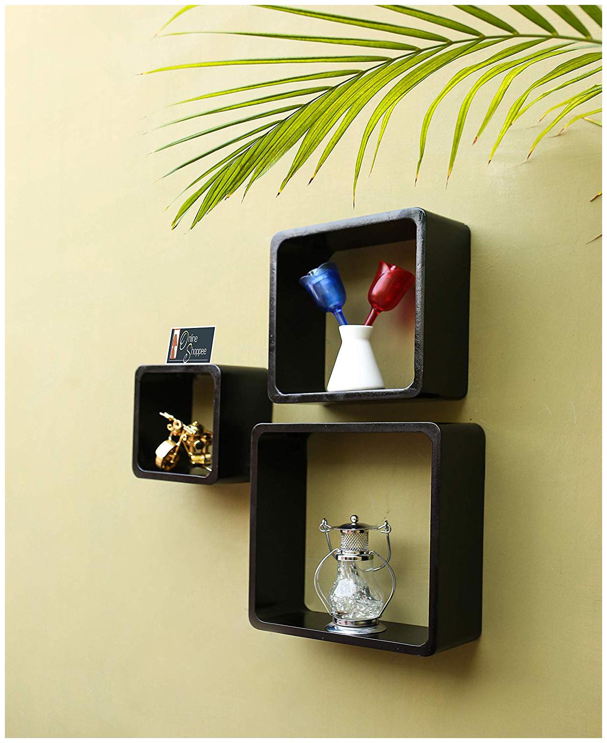 

Onlineshoppee Square Nesting MDF Wall Shelf Size(LxBxH-10x4x10) Inch - Black