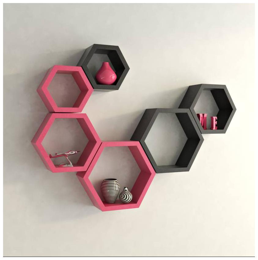 

Onlineshoppee Set Of 6 Hexagon shape Designer Storage Shelves
