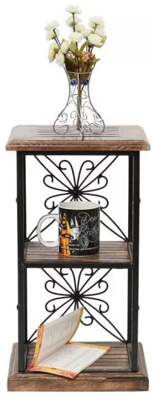 

Onlineshoppee Wood And Iron Book Shelf cum End table With 2 Shelves Size(LxBxH-11 5x9 5x22) Inch