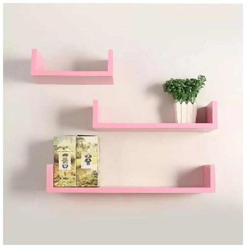 

Onlineshoppee MDF Handicraft Wall Decor U-shaped Designer Wall Shelf Pack of 3 - Pink