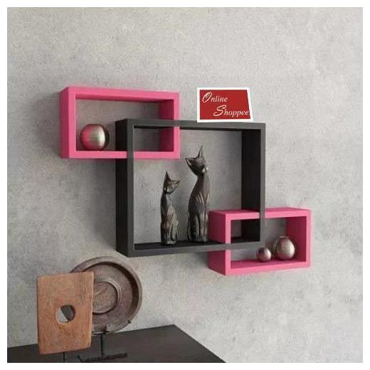 

Onlineshoppee Intersecting MDF Set of 3 Wall Shelves - Black And Pink