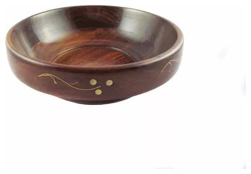 

Onlineshoppee Fancy elegant wooden big serving bowl with brass work