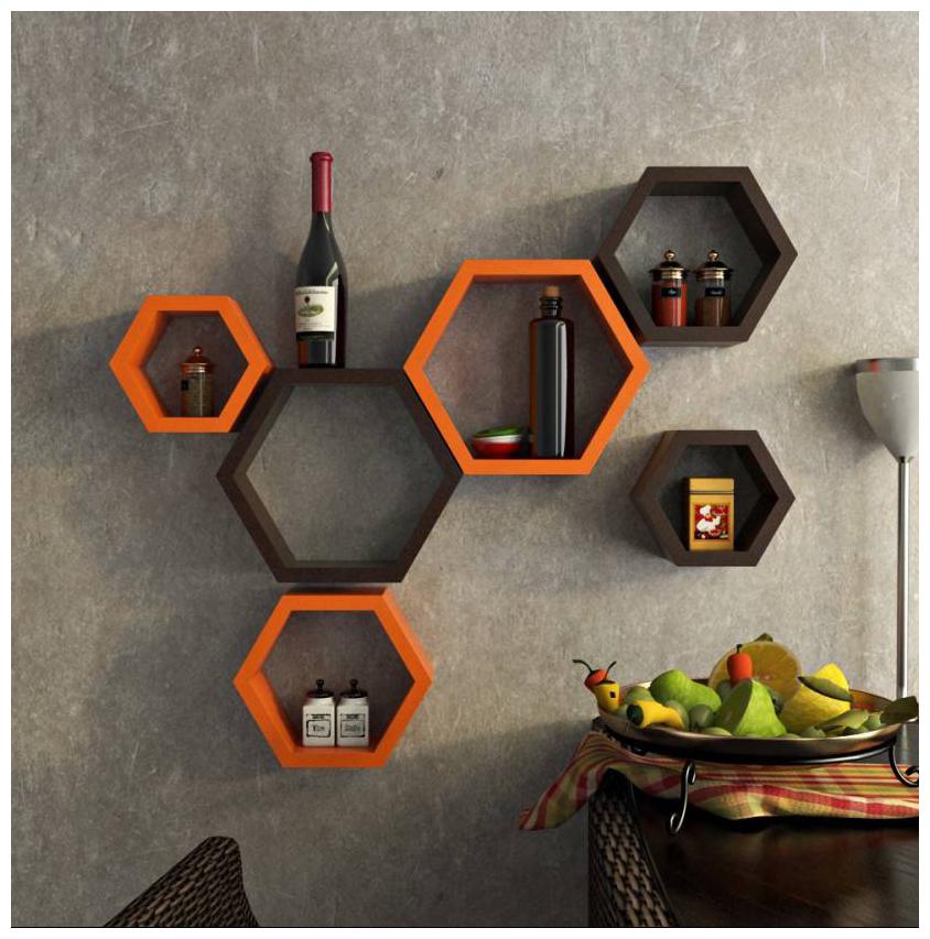 

Onlineshoppee Set Of 6 Hexagon shape Designer Storage Shelves