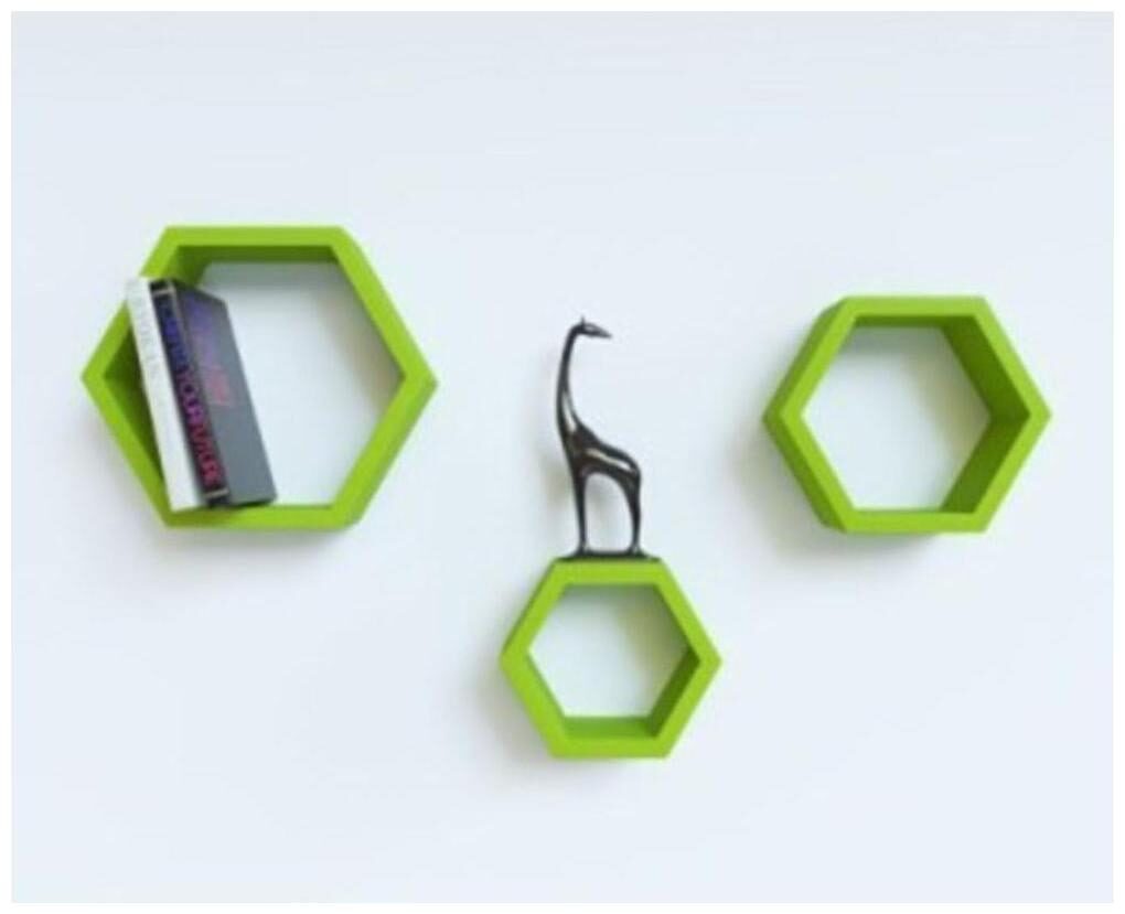 

Onlineshoppee Set Of 3 Hexagon shape Designer Storage Shelves -Green