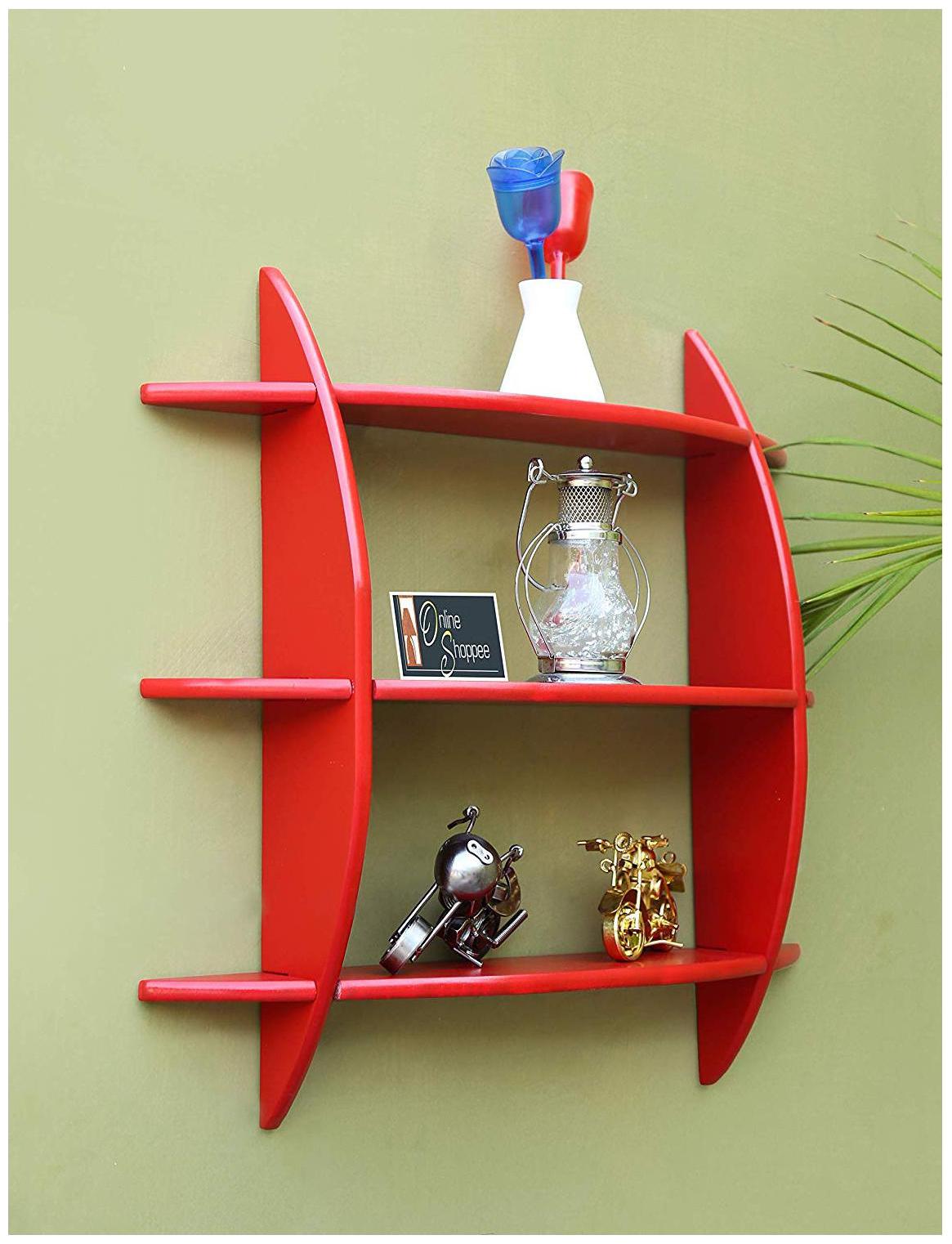 

Onlineshoppee Beautiful Red 3 Tier Wooden Wall Shelves Rack Size(LxBxH-20x4x19) Inch