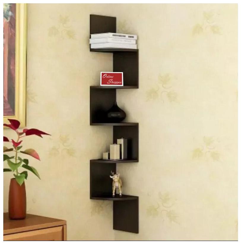 

Onlineshoppee Wooden Fancy Zigzag Wall Mount Floating Corner Wall Shelf - Black