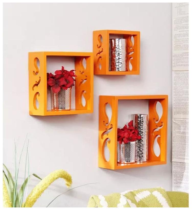 

Onlineshoppee Square Nesting MDF Wall Shelf Size(LxBxH-10x4x10) Inch - Orange