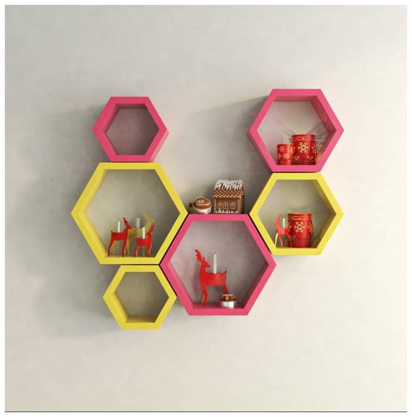 

Onlineshoppee Set Of 6 Hexagon shape Designer Storage Shelves