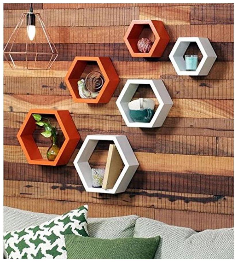 

Onlineshoppee Set Of 6 Hexagon shape Designer Storage Shelves