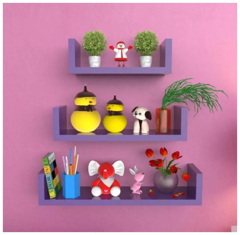 

Onlineshoppee Wooden Handicraft Wall Decor Designer Wall Shelf Pack of 3 Color-Purple