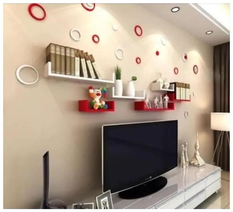 

Onlineshoppee MDF Handicraft Wall Decor U-shaped Designer Wall Shelf Pack of 6 - Red And White