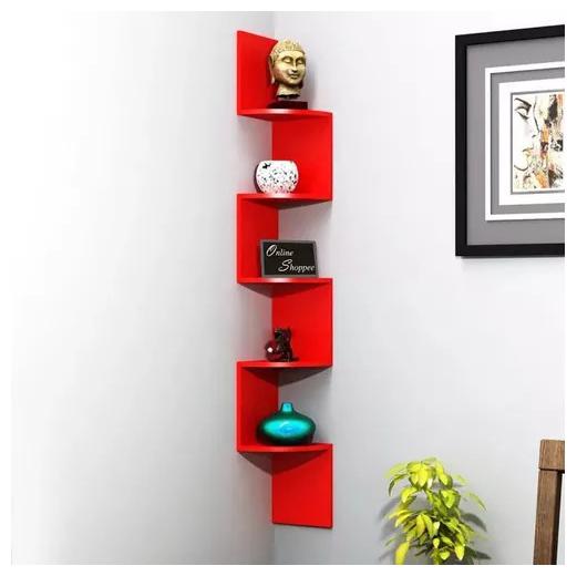 

Onlineshoppee Wooden Fancy Zigzag Wall Mount Floating Corner Wall Shelf - Red