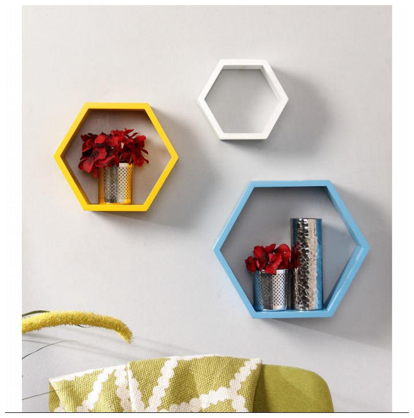 

Onlineshoppee Set Of 3 Hexagon shape Designer Storage Shelves - Multicolour Size-lxbxh-10 5x4x10 5 inch