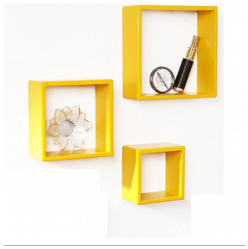 

Onlineshoppee Home Decor Premium Solid Wood Shelf Rack Wall Bracket handicraft design-Yellow