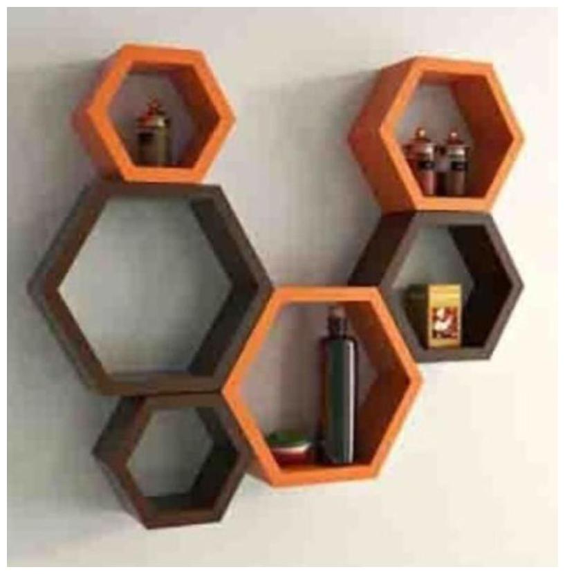 

Onlineshoppee Set Of 6 Hexagon shape Designer Storage Shelves - Orange And Brown
