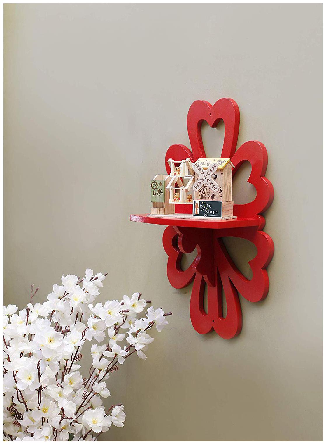 

Onlineshoppee Beautiful MDF Decorative Wall Shelf Size LxBxH - 12x5x18 inch - Red