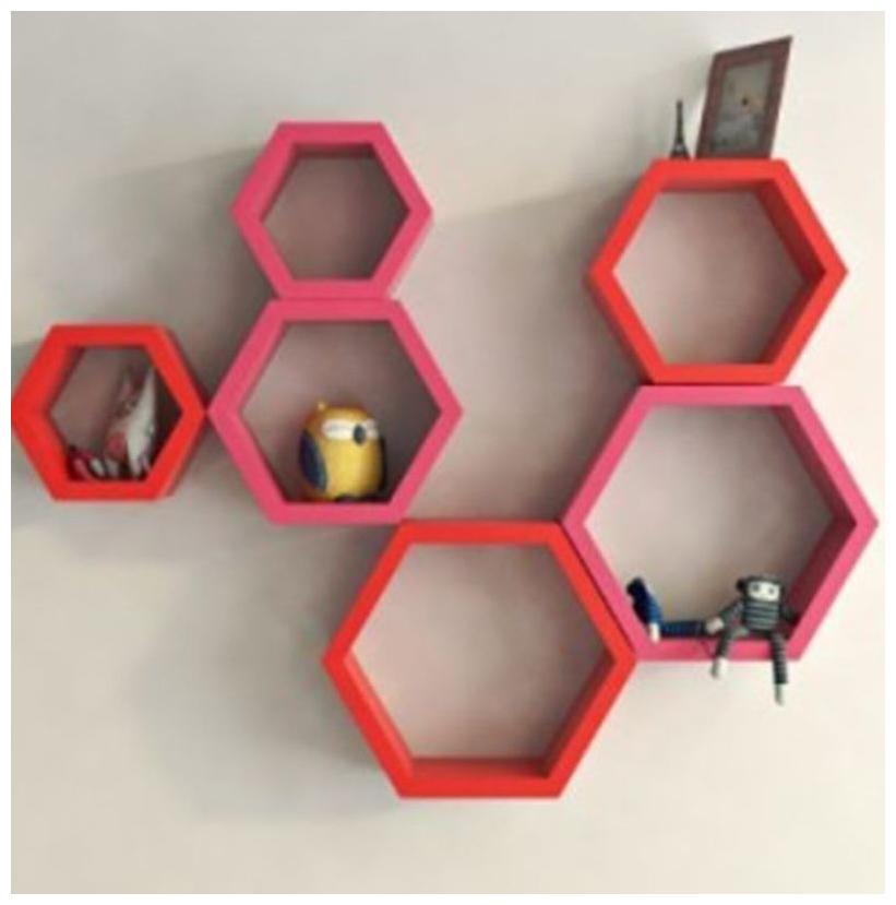 

Onlineshoppee Set Of 6 Hexagon shape Designer Storage Shelves - Red