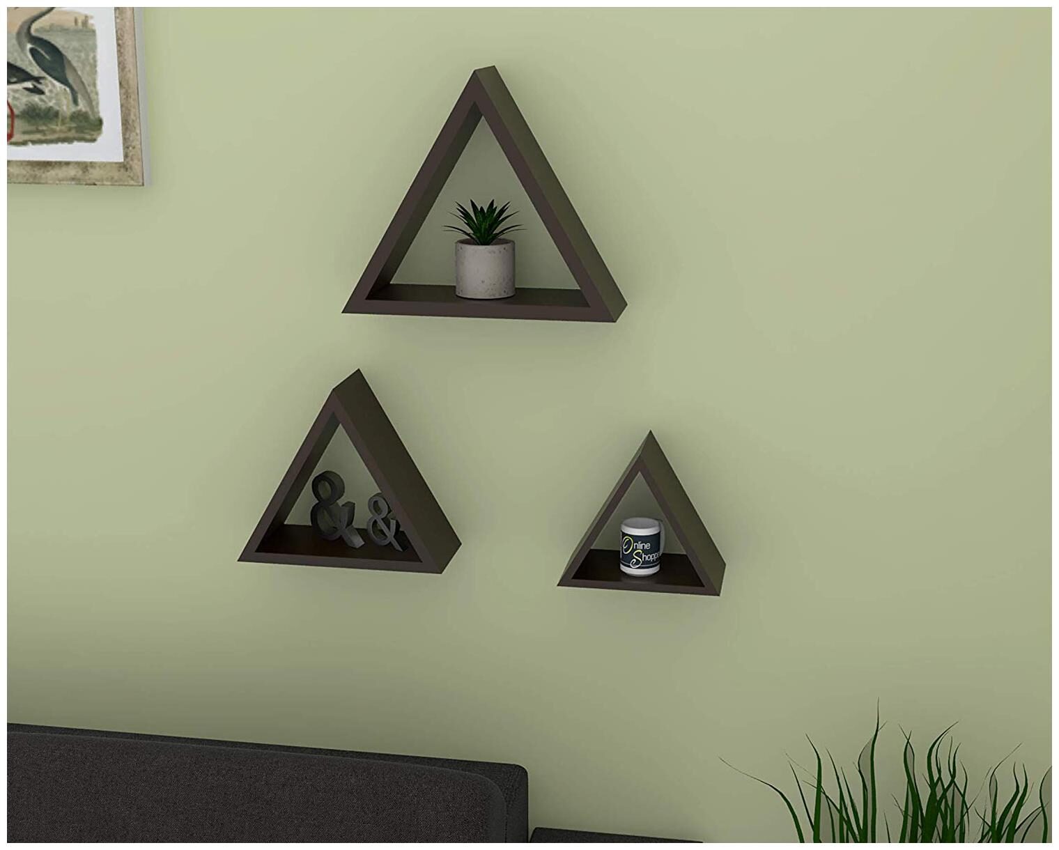 

Onlineshoppee Triangle Floating Wall Shelf with 3 Shelves (Brown)