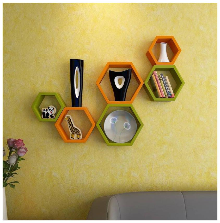 

Onlineshoppee Set Of 6 Hexagon shape Designer Storage Shelves