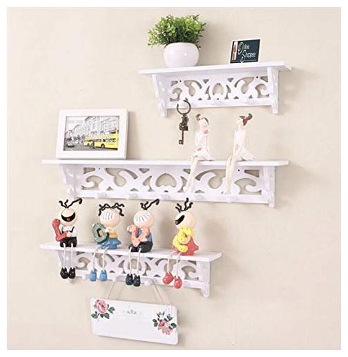 

Onlineshoppee Wooden Decorative Floating Wall Shelf White Set of 3