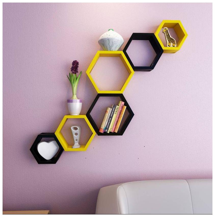 

Onlineshoppee Set Of 6 Hexagon shape Designer Storage Shelves