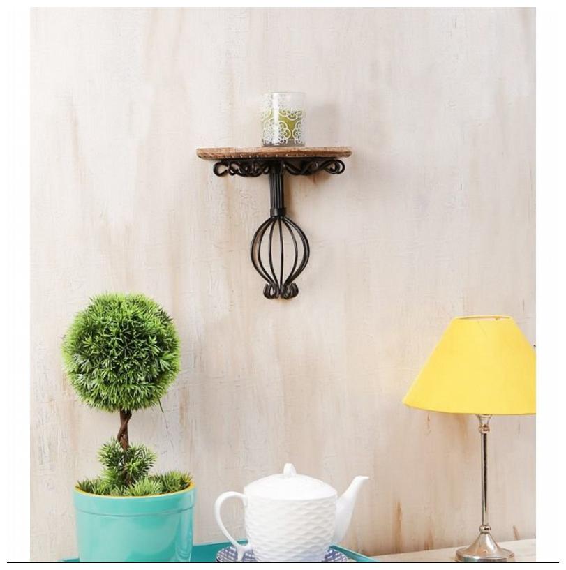 

Onlineshoppee Wooden And Wrought Iron Wall Bracket Size (LxBxH-10x5x9) Inch