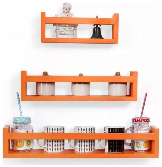 

Onlineshoppee Wooden Wall Decor Multipurpose Wall Shelf with 3 Shelves Colour - Orange)