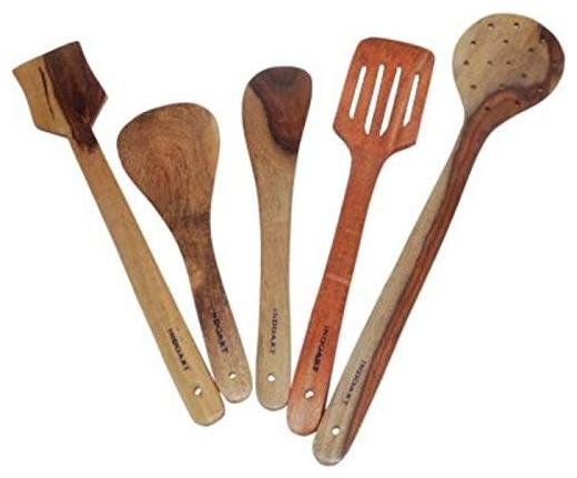 

Onlineshoppee Antique Wooden Handmade Serving and Cooking Spoon Kitchen Utensil Set