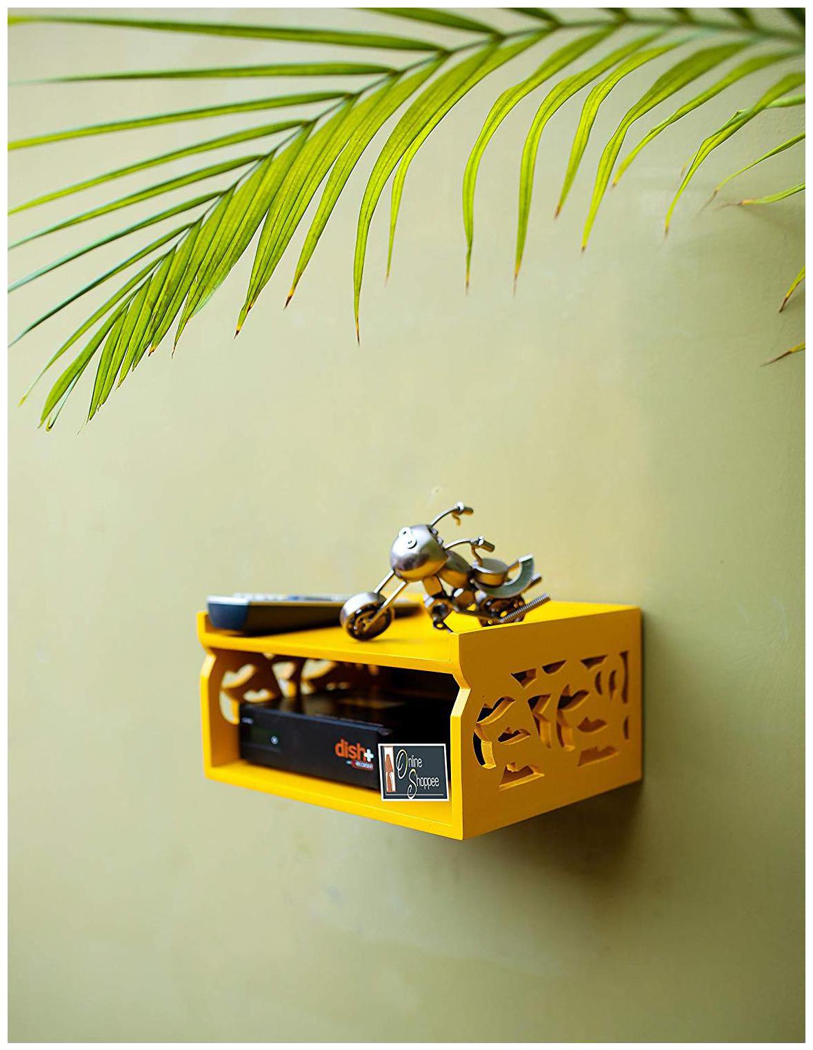 

Onlineshoppee Wooden Beautiful Design Set top box Wall Shelf Colour-Yellow