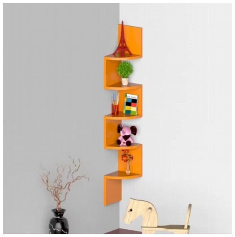 

Onlineshoppee Wooden Fancy Zigzag Wall Mount Floating Corner Wall Shelf - Orange