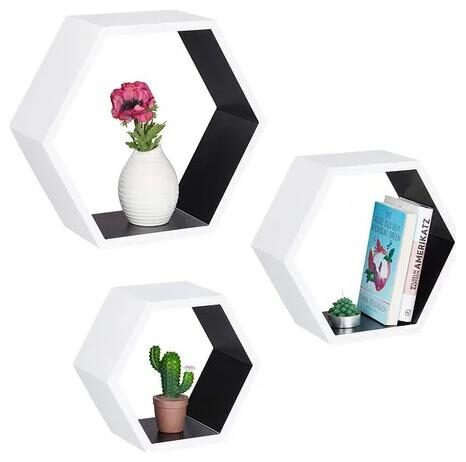 

Onlineshoppee Hexagon Floating Wall Shelf Set of 3 ( White-Black )