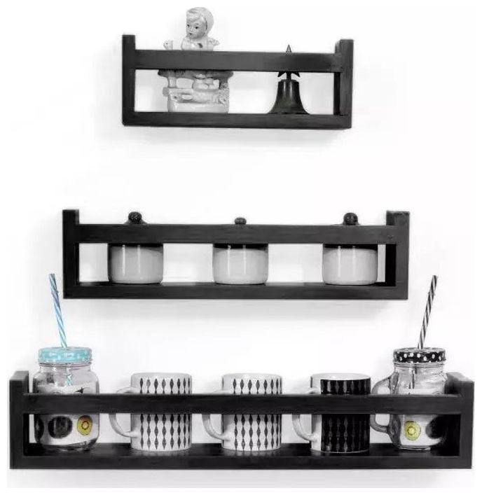 

Onlineshoppee MDF Wall Decor Multipurpose Wall Shelf with 3 Shelves Colour - Black)